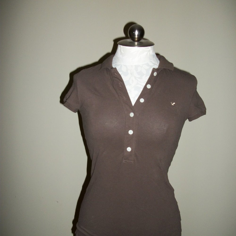 Hollister polo shirt. brown sz small EUC